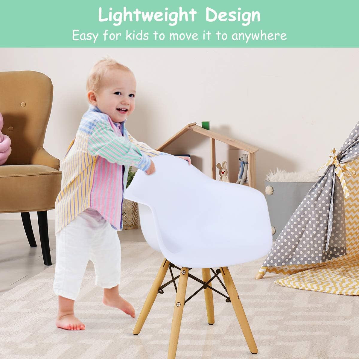 Costzon Kids Table and Chair Set, Mid-Century Modern Style Table Set Round Table with Armchairs for Toddler Children, Kids Dining Table and Chair Set (White, Table & 4 Chairs)