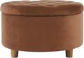 Homepop Home Decor | Button Tufted Velvet Round Storage Ottoman | Ottoman with Storage for Living Room & Bedroom, Spice Orange Velvet