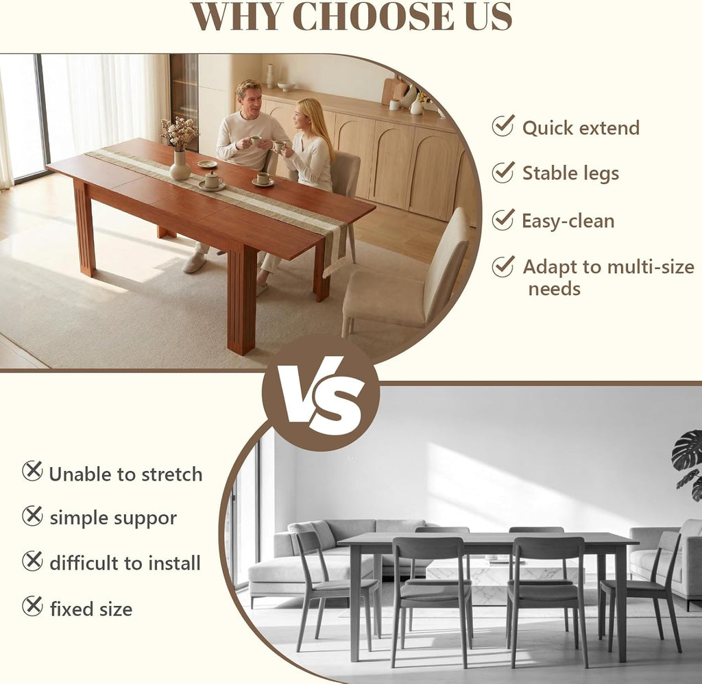 Extendable Dining Table, 54-85 Inch Expandable Table for 4-10 People, Modern Rectangular Dining Table, Space-Saving for Kitchen & Dining Room