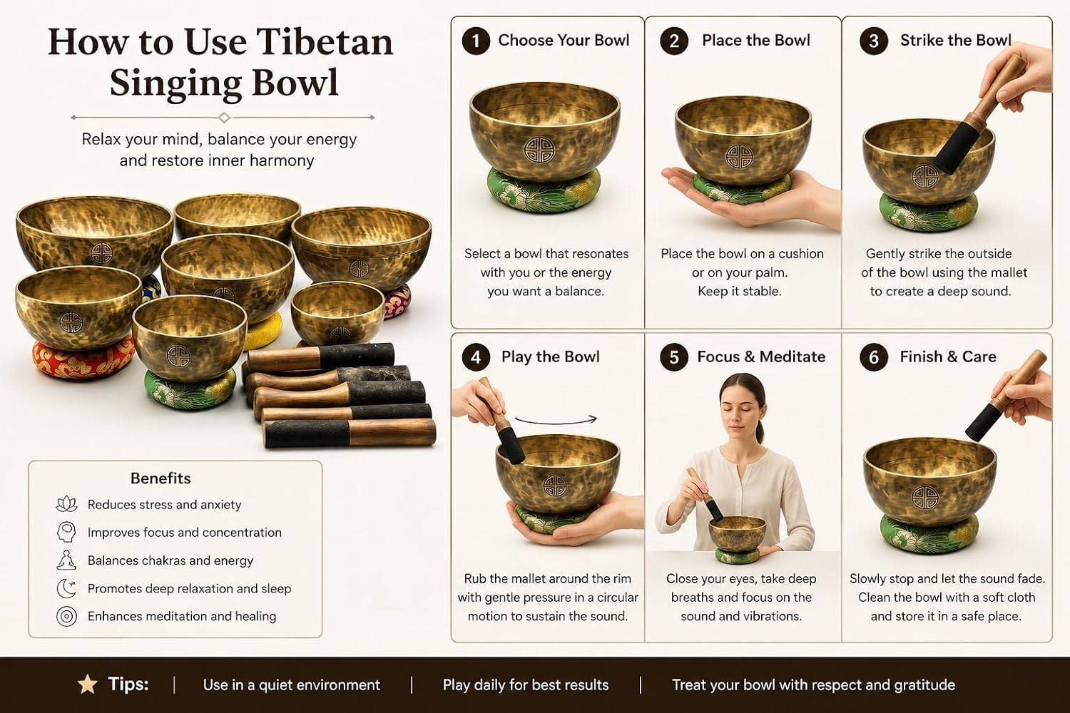 Chakra Healing Tibetan Singing Bowl - Set of 7 - Hand Hammered Tibetan Meditation Singing Bowl Nepal