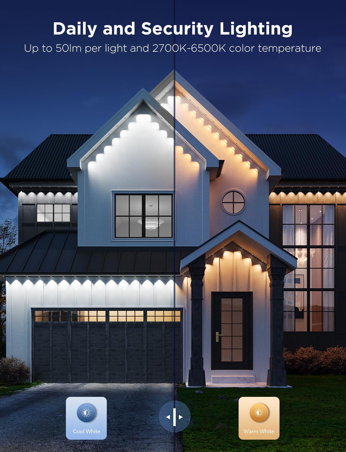 Govee Permanent Outdoor Lights Pro, 150ft with 90 RGBIC LED Lights for Daily and Accent Lighting, 75 Scene Modes for Outdoor Decor, IP67 Waterproof, Works with Alexa, Google Assistant, Matter, White