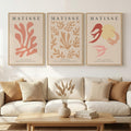 Framed Large Matisse Abstract Wall Art Set of 3, Vintage Neutral Pink Floral Botanical Canvas Prints, Classical Matisse Paintings Pictures for Living Room, Bedroom, Hallway, Office Decor, Total Size 30x60 In