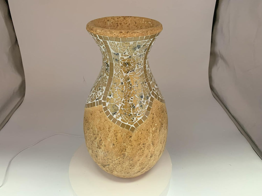 Floor Vase, 18 Inch Mosaic Vase – Tall Cylinder Made of Terracotta with Yellow Tan Glass Mosaic Pieces – Handcrafted Decorative Home Décor Accent Piece for Bedroom, Living Room, Office