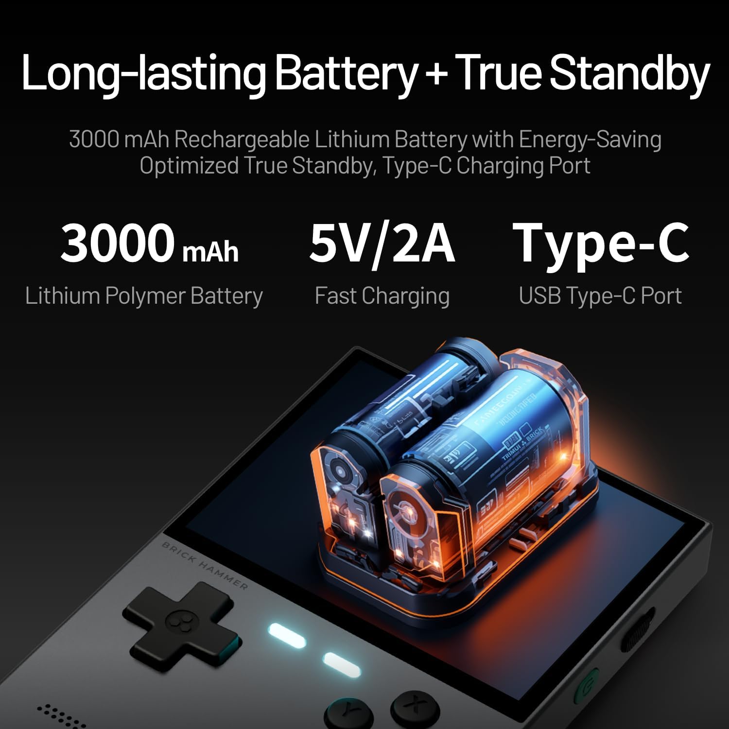 TRIMUI Brick Hammer Retro Handheld Game Console – Metal CNC Aluminum Alloy Body, 3.2' IPS Screen, 8GB Storage, Expandable to 1TB, Built-in 3000mAh Battery Silver-64G