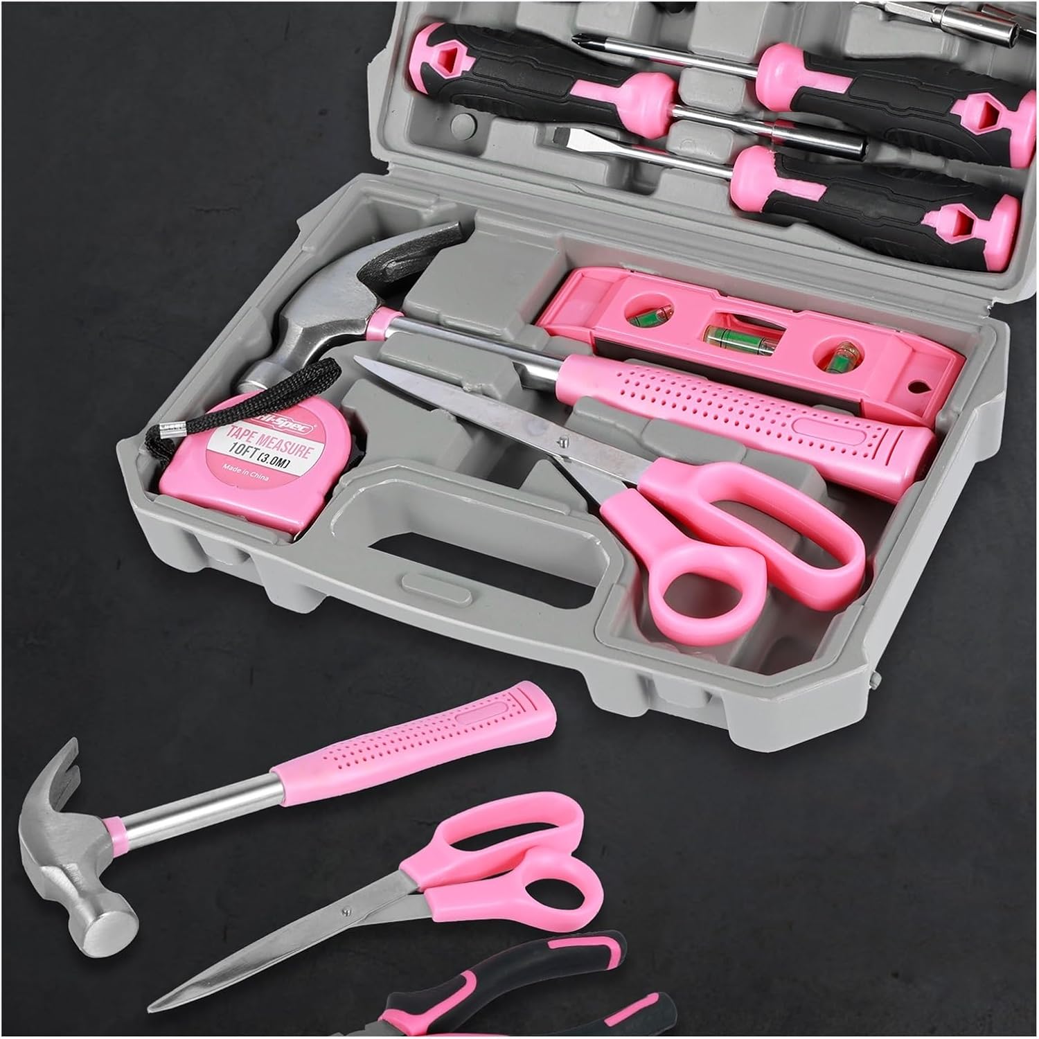 37/13Pcs Household Repair Tool Kit Multipurpose Home Hand Tool Set with Storage Case Pink Hammer Screwdriver Set Measuring Tool (Color : 37PCS as show)