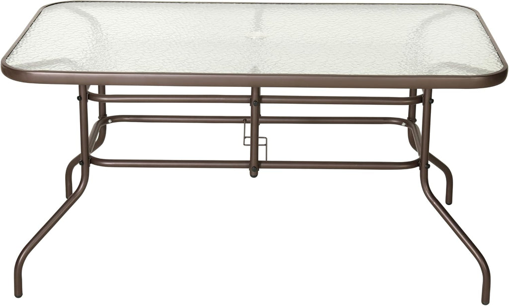 Flash Furniture Tory 31.5' x 55' Rectangular Tempered Glass Metal Table with Umbrella Hole, Bronze