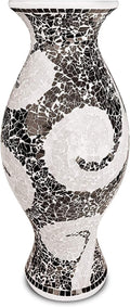 Floor Vase, 18 Inch Mosaic Vase – Tall Cylinder Made of Terracotta with Black and White Glass Mosaic Pieces – Handcrafted Decorative Home Décor Accent Piece for Bedroom, Living Room, Office