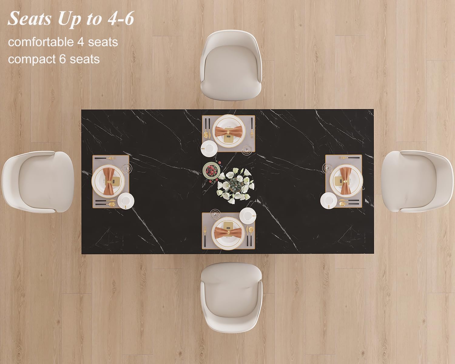 HSH 55 inch Dining Room Table for 4, Modern Black Faux Marble Dining Table, Rectangle Kitchen Table with Heavy Duty Pedestal, Industrial Wood Dinner Desk for Home Living Room, Black Marble, 55 Inch