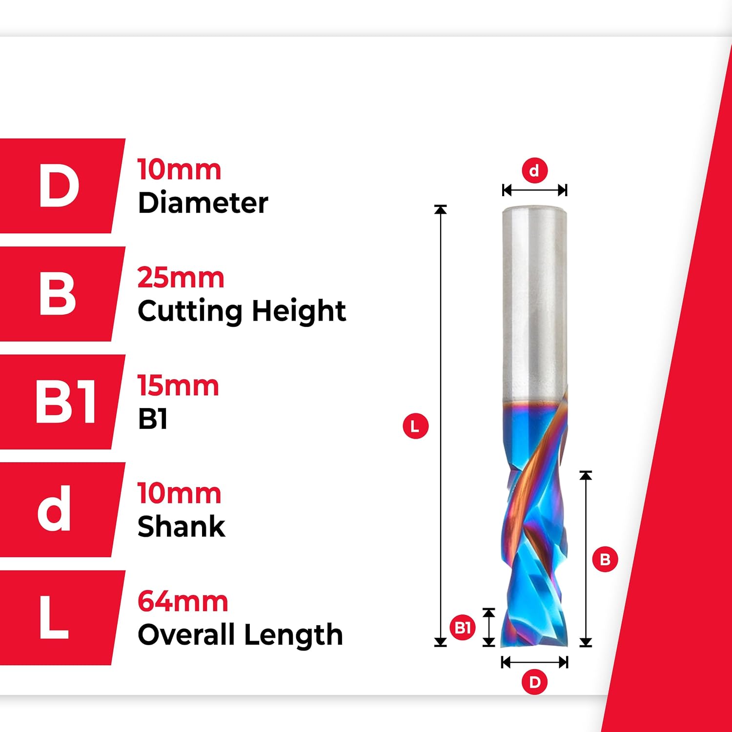 Amana Tool Spektra Extreme Tool Life Coated Solid Carbide CNC Compression Spiral Router Bit, 48310-K, 10mm D x 25mm CH x 10mm Shank x 64mm Long