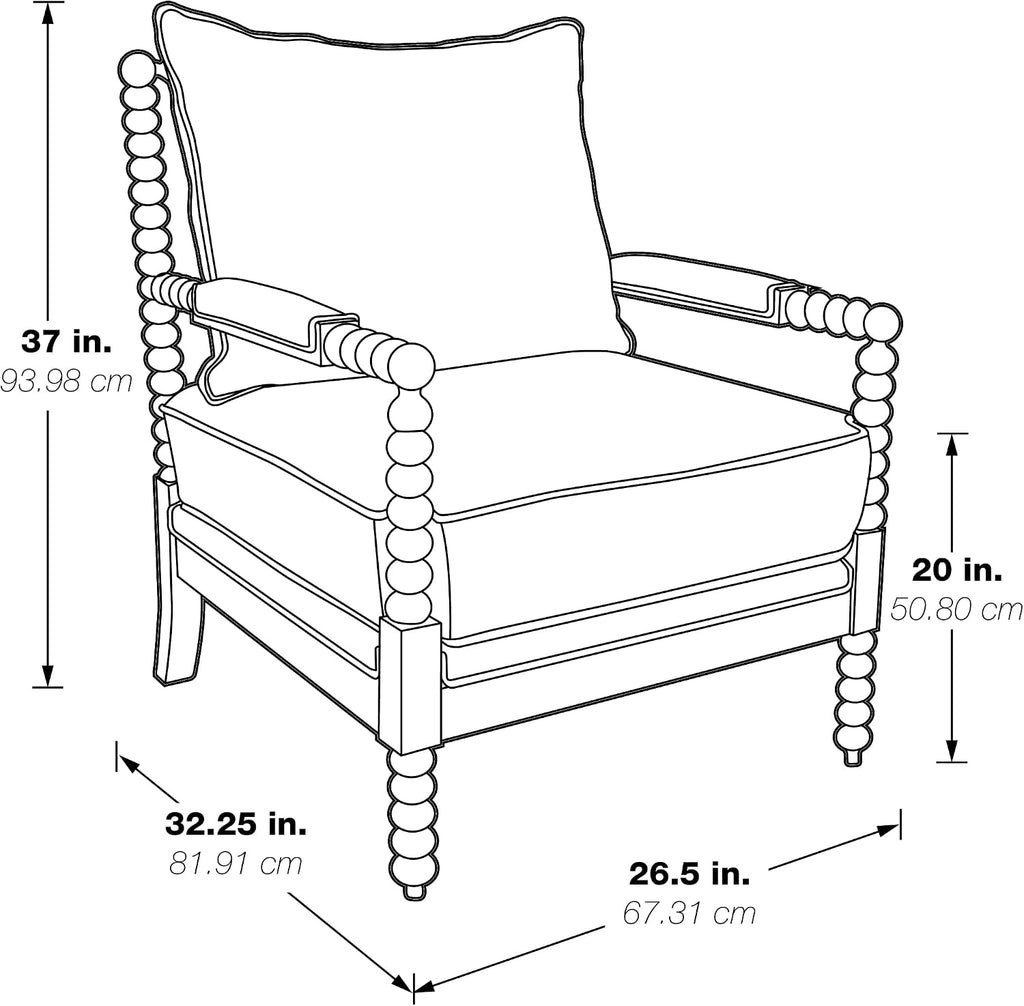 OSP Home Furnishings Kaylee Spindle Accent Chair with Antique White Wood Frame, Beige Linen Fabric