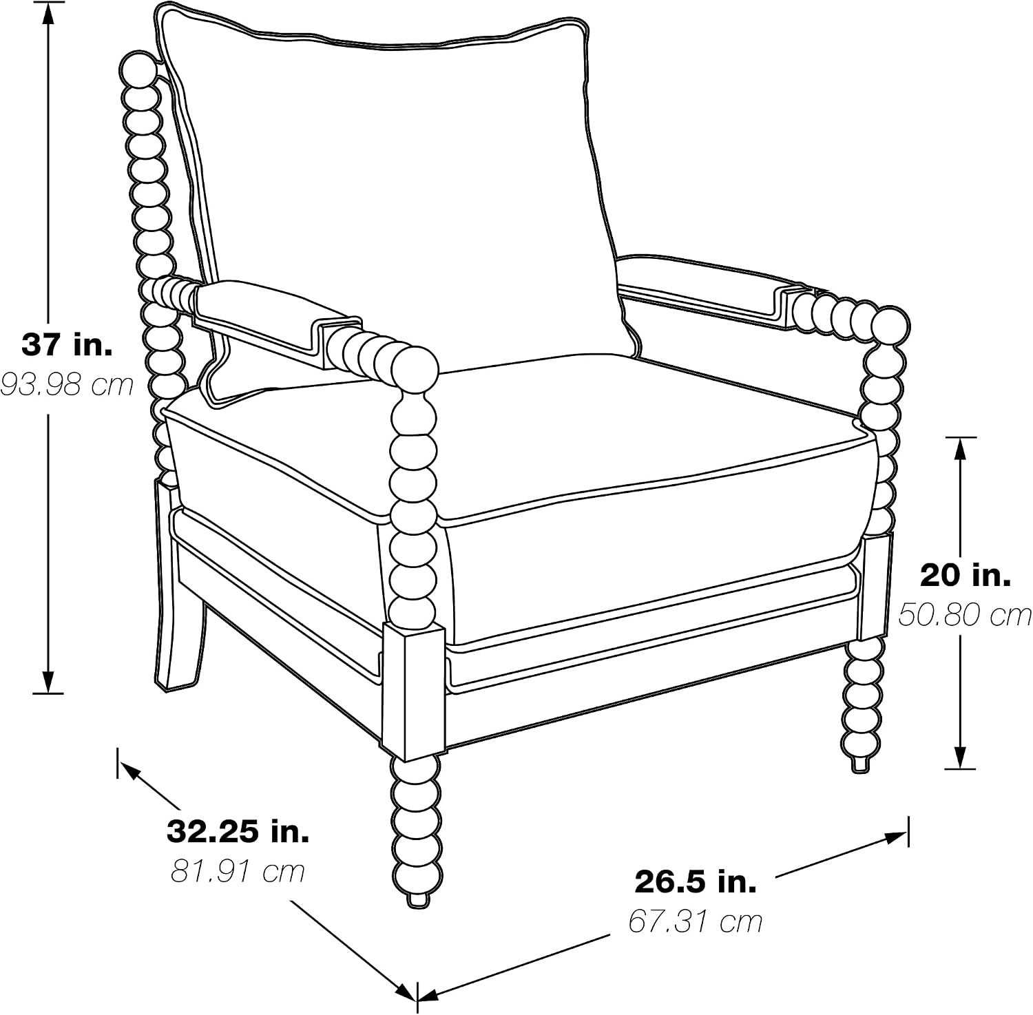 OSP Home Furnishings Kaylee Spindle Accent Chair with Antique White Wood Frame, Beige Linen Fabric