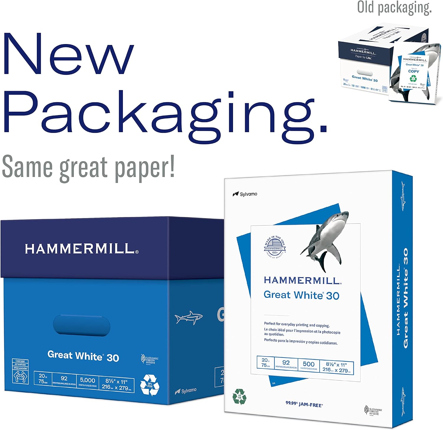 Hammermill Printer Paper, Great White 30% Recycled Paper, 8.5 x 11-92 Bright, Made in the USA - 1 Pallet, 40 Cases (200,000 Sheets)