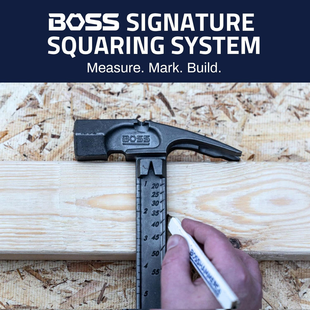 Boss Hammer 14 oz. Pro Plus Titanium Hammer - Ti64 Construction Grade, New Side Nail Extractor, 20% Thicker Handle, 1/4' Tether Hole - Milled Face - Made in the USA - BHPPS14TIM