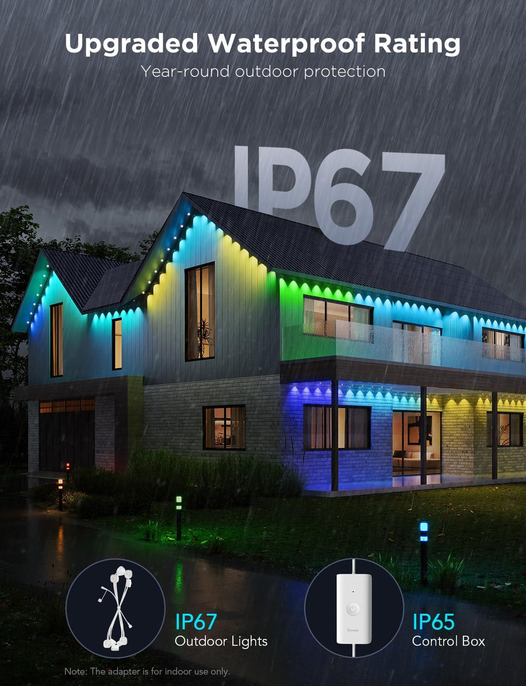 Govee Permanent Outdoor Lights Pro, 100ft with 60 RGBIC LED Lights for Daily and Accent Lighting, 75 Scene Modes for Outdoor Decor, IP67 Waterproof, Works with Alexa, Google Assistant, Matter, White