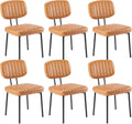 Sweetcrispy Dining Chairs Set of 6, Upholstered Mid Century Modern Kitchen Accent Chairs with Faux Leather Cushion Seat & Metal Legs for Home Office, Living Room - Brown