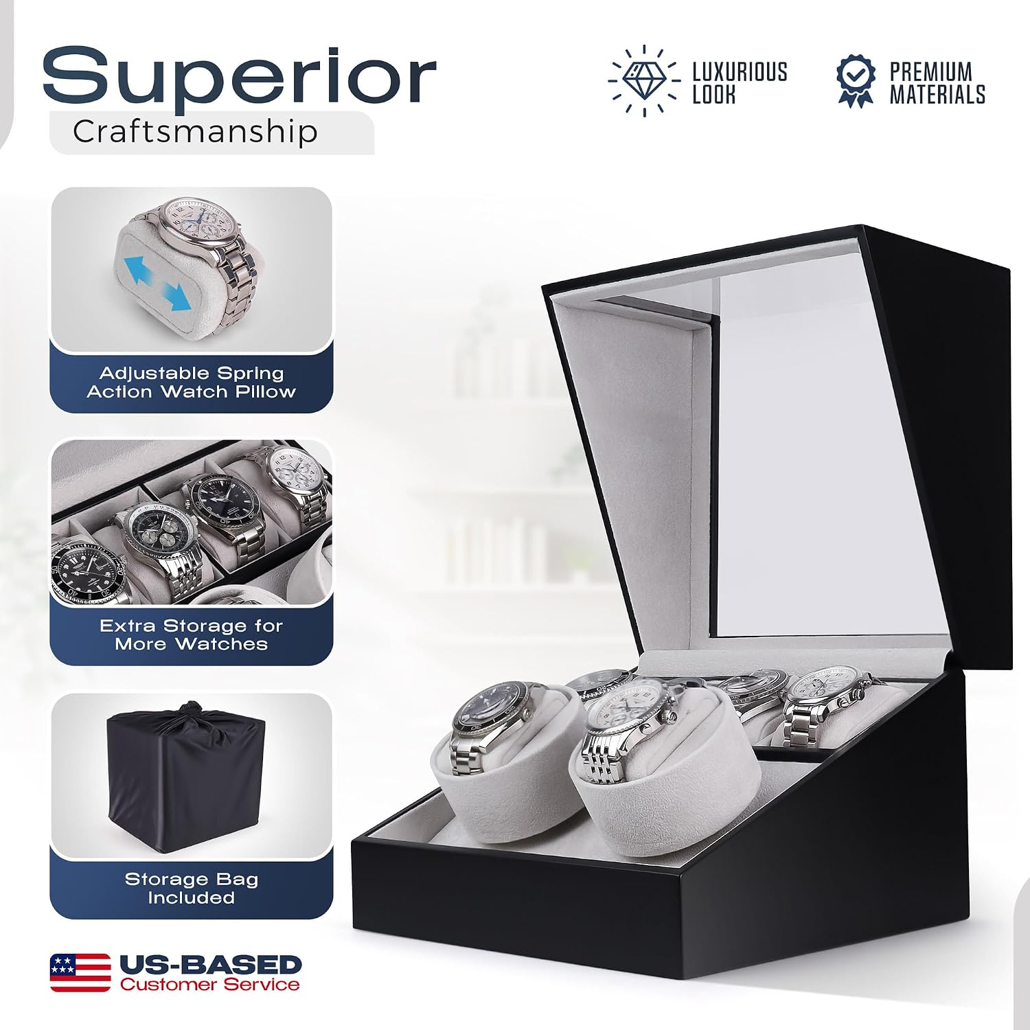 Versa Watch Winder with Storage, Automatic Watch Winder for Automatic Watches, Double Watch Winder with Storage, Compatible with Rolex