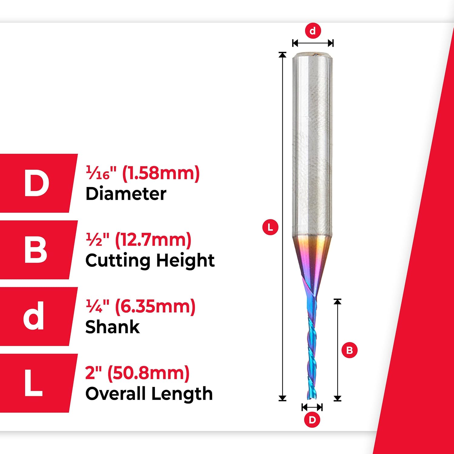 Amana Tool 46009-K-5 5-Pack SC Spektra Extreme Tool Life Coated Spiral Plunge 1/16 Dia x 1/2 CH x 1/4 SHK 2 Inch Long Up-Cut Router Bits