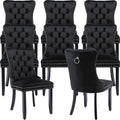 ODUSE-DAILY Black Velvet Dining Chairs Set of 8, Kitchen & Dining Room Chairs, Four Fabric Tufted Dinning Chairs, Velvet Upholstered, Wing Back, Metal Pull Ring, Wood Frame, Mid Century Modern