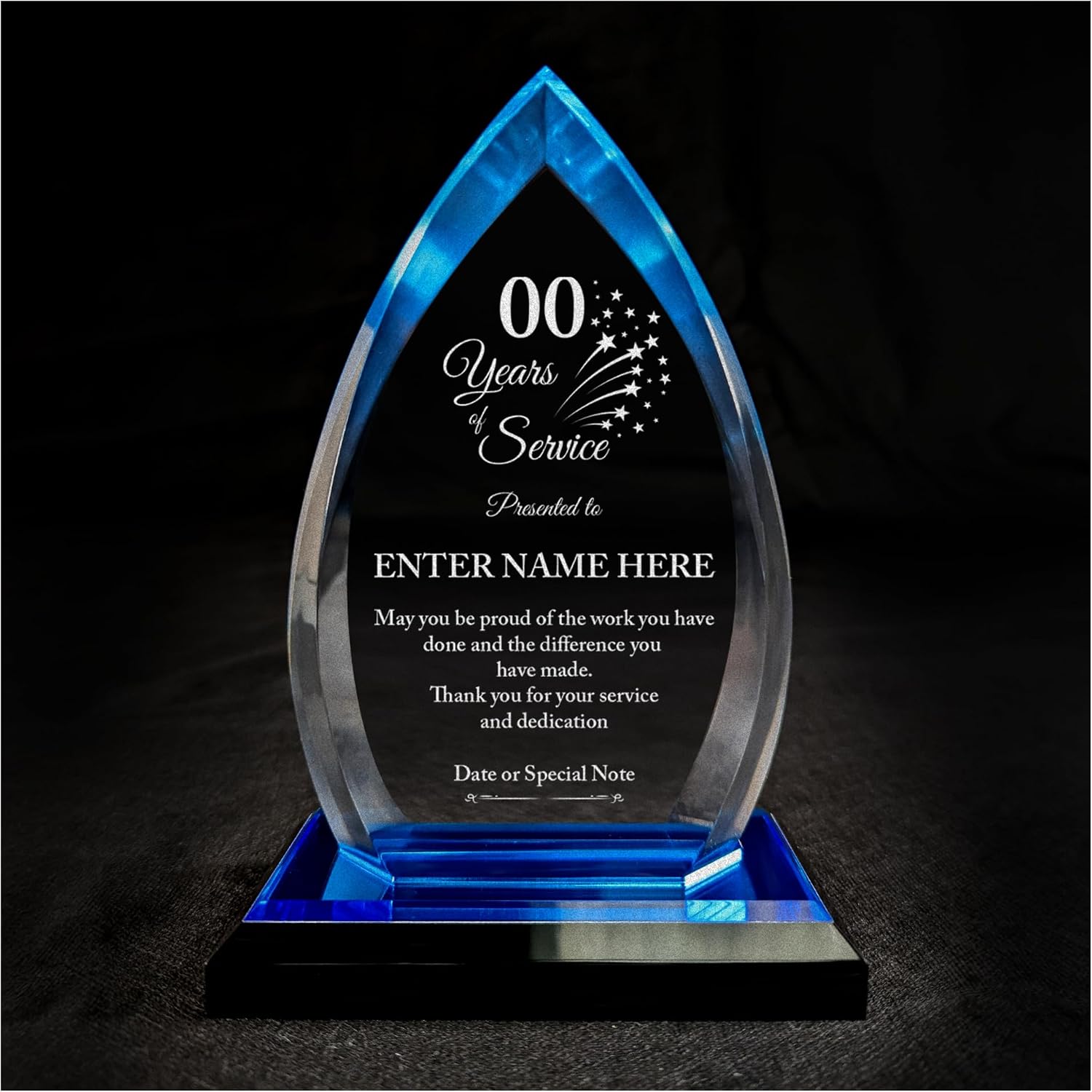 Personalized Acrylic Retirement Gifts For Men and Women, Laser Engraved Custom Trophy for Service Recognition, Years Of Service Retirement Trophy Award for Boss, Employee, Teacher (Blue Oval)