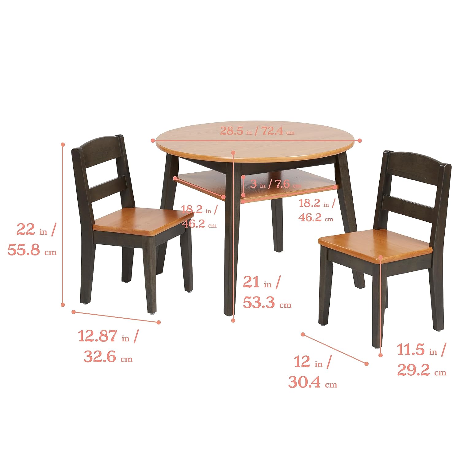 ECR4Kids Hideaway Table and Chair Set, Kids Furniture, Honey/Grey Wash, 3-Piece