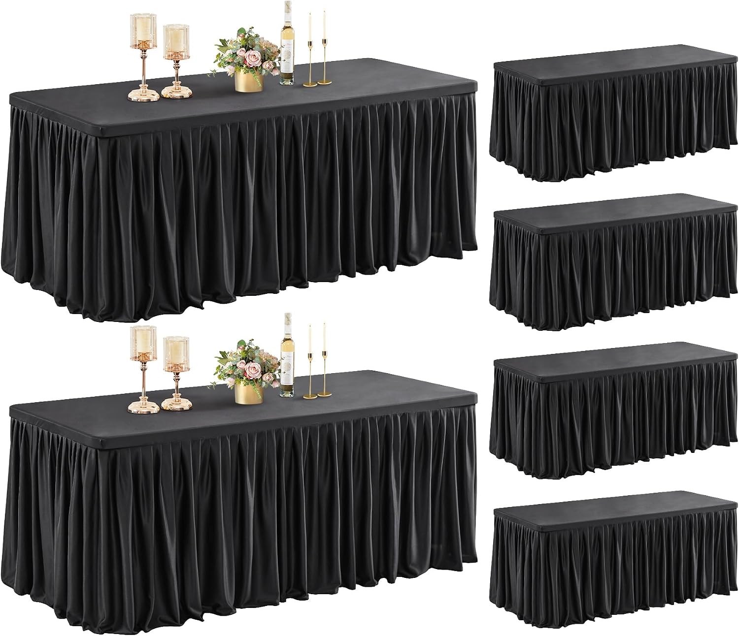 Shillance 6 Pack Black Table Clothes for 6 Foot Rectangle Tables, Premium Polyester Rectangle Tablecloth Wrinkle Resistant Washable Patio Table Cover for Party, Wedding, Banquet and Birthday