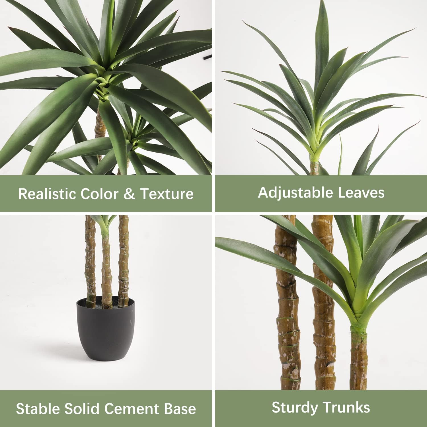 Waoops Artificial Tree 4.7Ft Faux Agave Plant with 3 Heads in Plastic Pot Fake Tree for Home Decor Indoor or Outdoor Office Decoration Housewarming Gift (4.7 Feet-2 Pack)