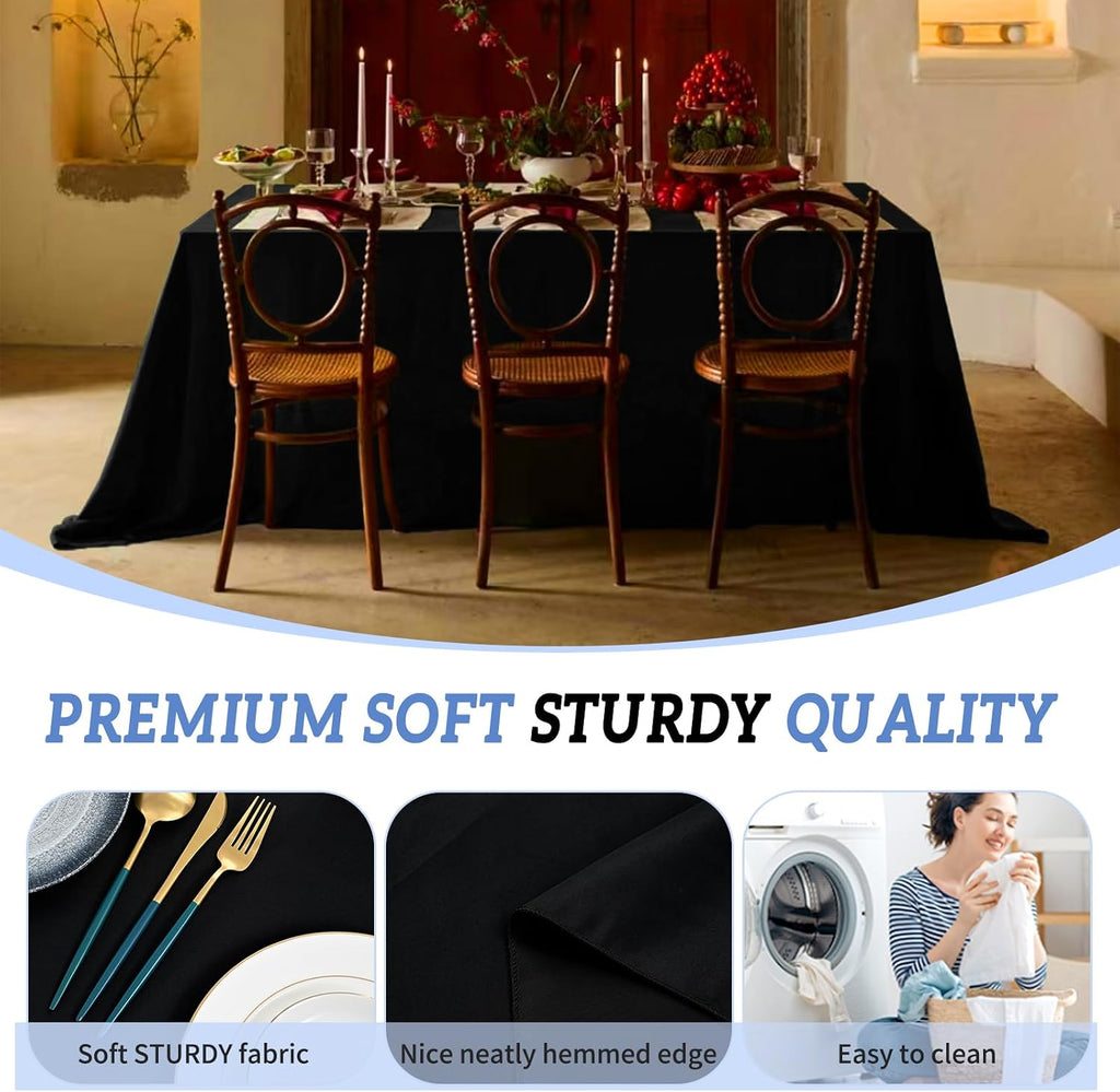 Pesonlook 12 Pack Black Polyester Tablecloth-90 x 132 Inch Black Rectangle Tablecloth for 8 Ft Rectangle Tables,Washable Fabric Table Cover for Wedding/Buffet Party/Dining Table/Events