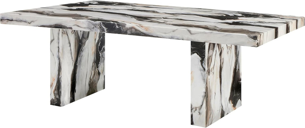Roundhill Furniture Cavira Modern Faux Marble Dining Table with Double Pedestal Base