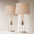 360 Lighting Tibet 27' Tall Modern Coastal 3-Way Table Lamps Set of 2 Clear Glass Fabric White Shade Living Room Bedroom Bedside Nightstand House Office Home Reading Kitchen Entryway Console Family
