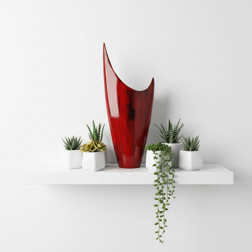 Modern Day Accents 3610 Red Acentuada Pointed, Aluminum, Glaze, Modern, Vase, Plants, Center Piece, Home, Office, Flower Arrangement, 8' L x 3' W x 18' H