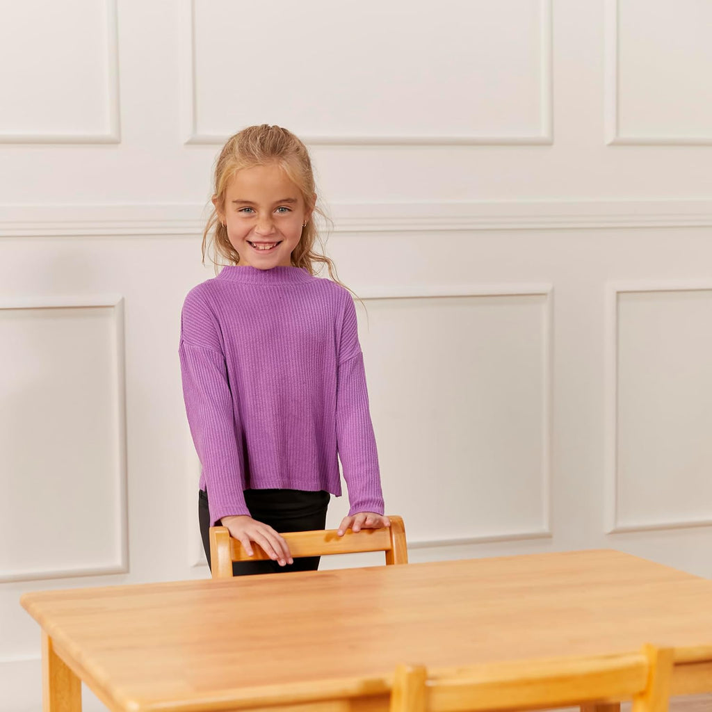 ECR4Kids 24in x 36in Rectangular Hardwood Table and Chair Set, 12in Seat Height, Kids Furniture, Honey, 3-Piece