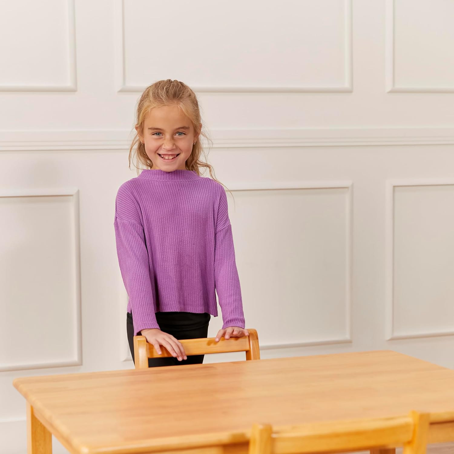 ECR4Kids 24in x 36in Rectangular Hardwood Table and Chair Set, 12in Seat Height, Kids Furniture, Honey, 3-Piece