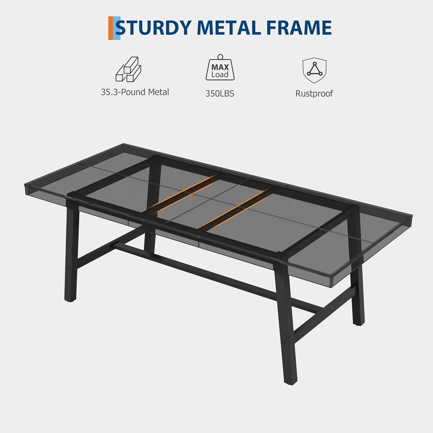 GarveeHome Industrial Dining Table for 8-10 People, 86.61' Long Large Kitchen Table with Sturdy Metal Frame, Rectangular Counter for Dinner, Kitchen, Dining Room (Black, 87' Non-extendable)