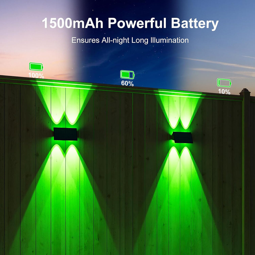 12 Pack RGB Solar Up and Down Wall Lights Outdoor Decorative Fence LED Waterproof Lamps for Deck, Patio, Porch, House, Garden, Pool Cage, Dynamic Color Changing Lights for Festive Atmosphere Building
