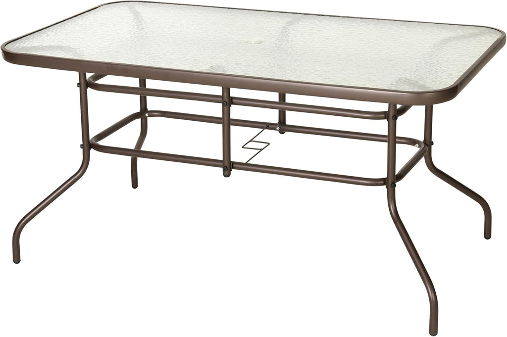 Flash Furniture Tory 31.5' x 55' Rectangular Tempered Glass Metal Table with Umbrella Hole, Bronze