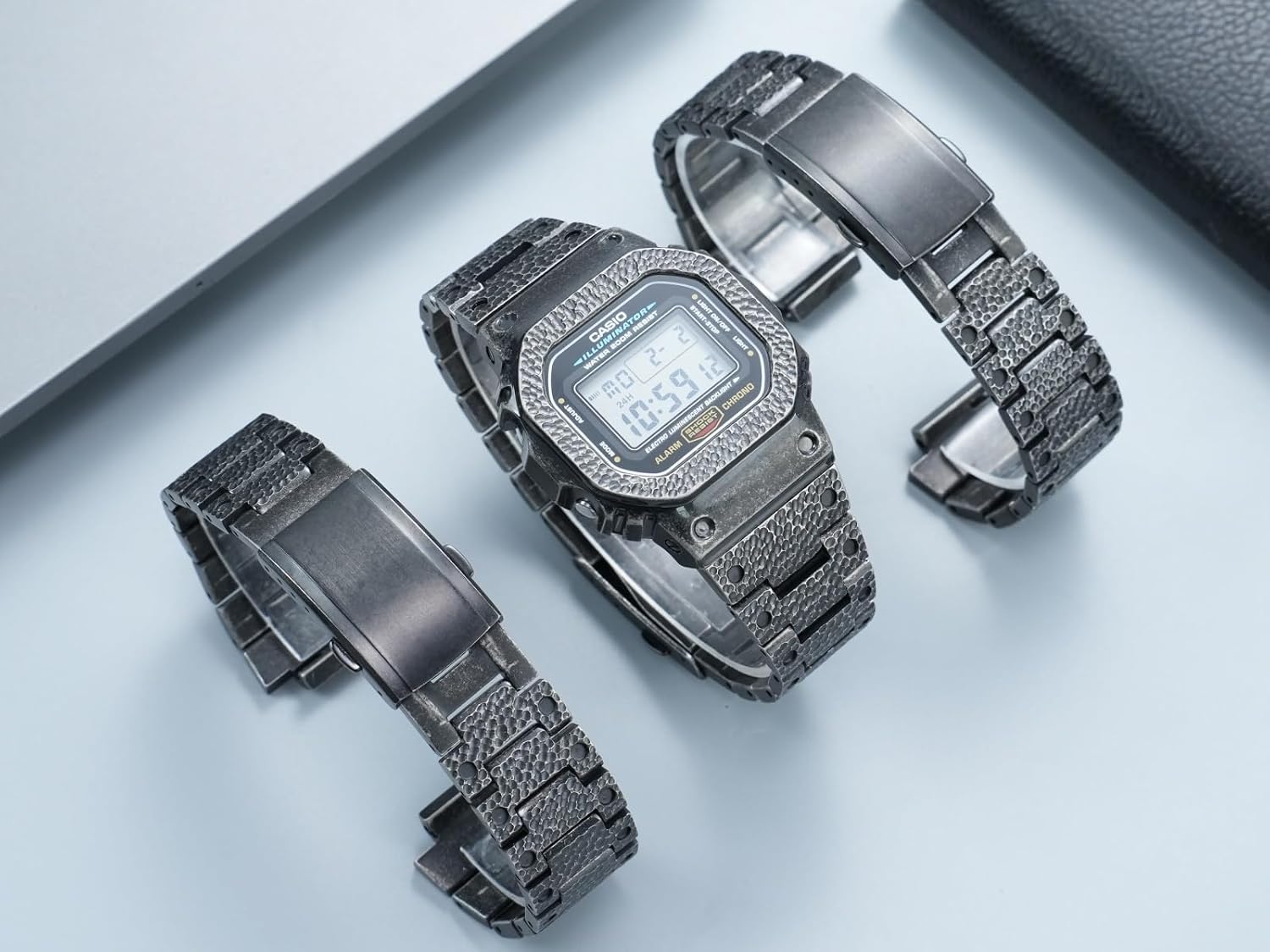 Compatible with Casio G-SHOCK Series DW5600, GMW-B5000, GA-2100 Hammered Finish Stainless Steel Case Set, Titanium Alloy Case Accessories