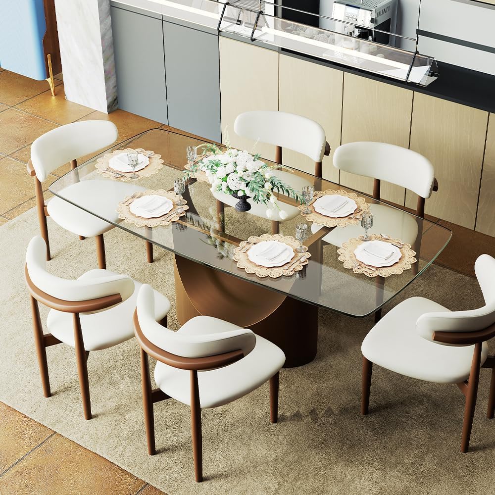 POVISON 71' Glass Dining Table for 6-8, Modern Rectangular Dining Table,Tempered Glass Table Top with U-Shaped Bronze Base,Ideal for Kitchens, Living Rooms(Table Only)