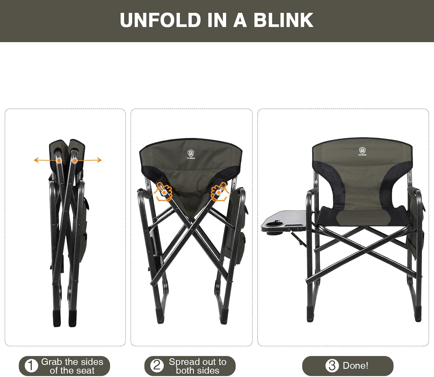 EVER ADVANCED Aluminum Lightweight Folding Director Chair, 350lbs Heavy Duty Camping Chair with Side Table & Storage, 19' Joint-Friendly Height Easy to Stand, Portable Makeup Artist & Vendor Chair