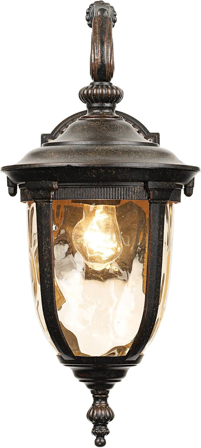John Timberland Bellagio Rustic Downbridge Outdoor Wall Light Fixtures Set of 2 Veranda Bronze 16 1/2' Champagne Hammered Glass for Post Exterior Barn Deck House Porch Yard Patio Outside Garage