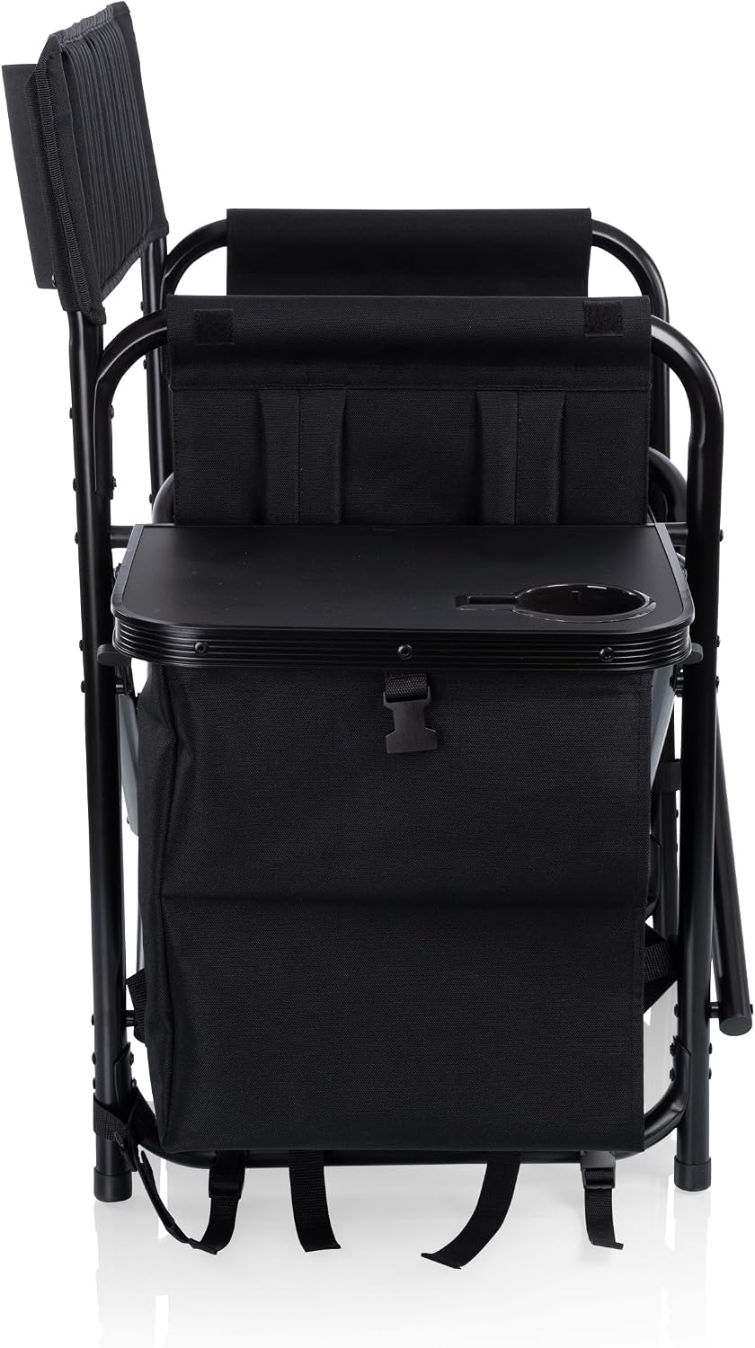 Picnic TIME Fusion Camping Chair with Side Table and Soft Cooler, Outdoor Foldable Padded Camping Chairs with Shelves, Pockets, & Cup Holder for Lawn, Beach, & Sports Use for Adults, (Matte Black)