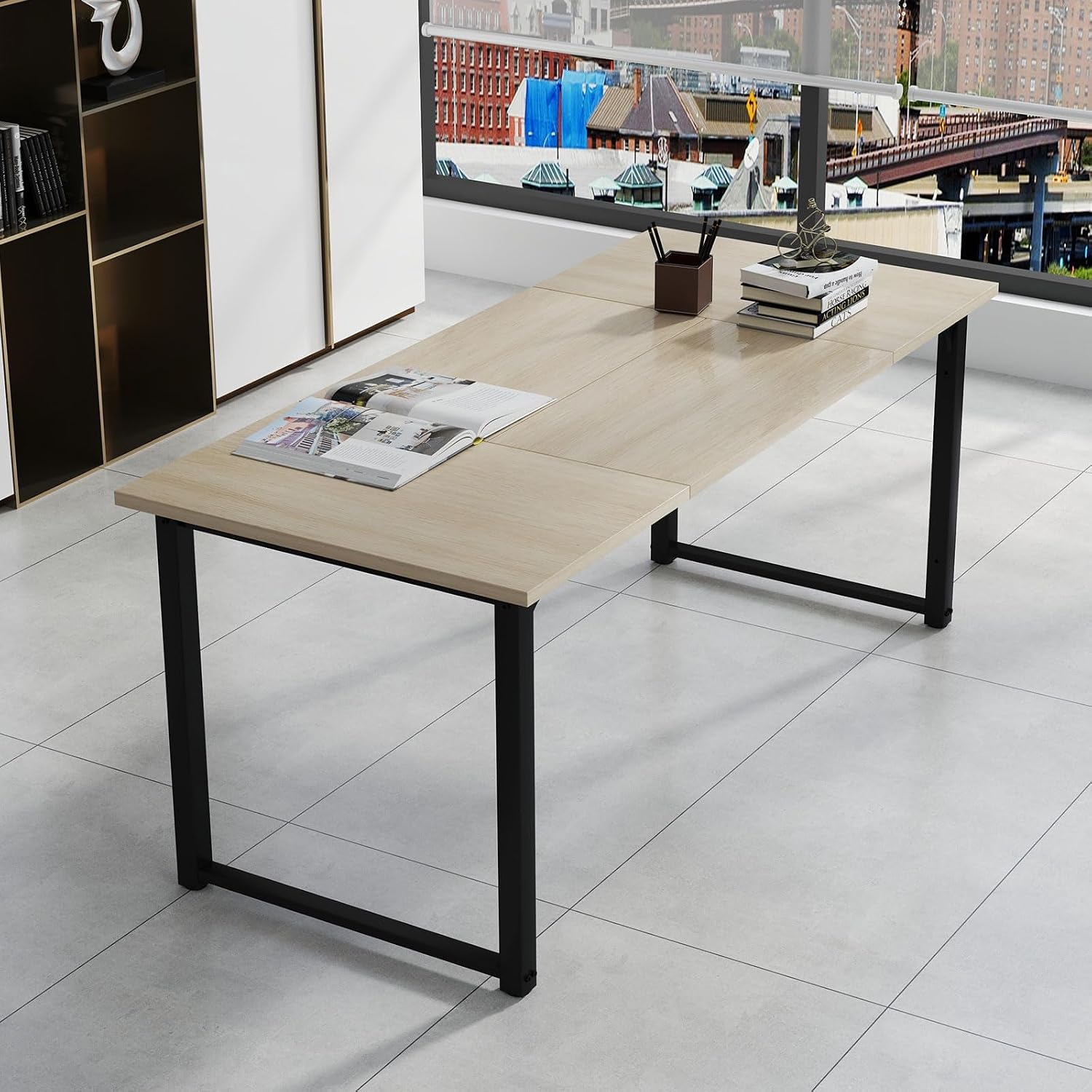 Bonzy Home 6FT Conference Table, 71' L x 32' W x 30' H Long Rectangle Meeting Table, Modern Seminar Table with Super Sturdy Metal Frame for Office, Natural