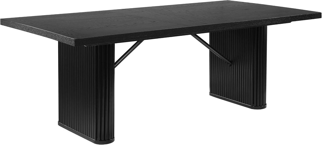 83.5'' Rectangular Dining Table Rustic Wood Kitchen Dinner Table, Retro Modern Mid-Century Style, Sturdy Pedestals Base, Black