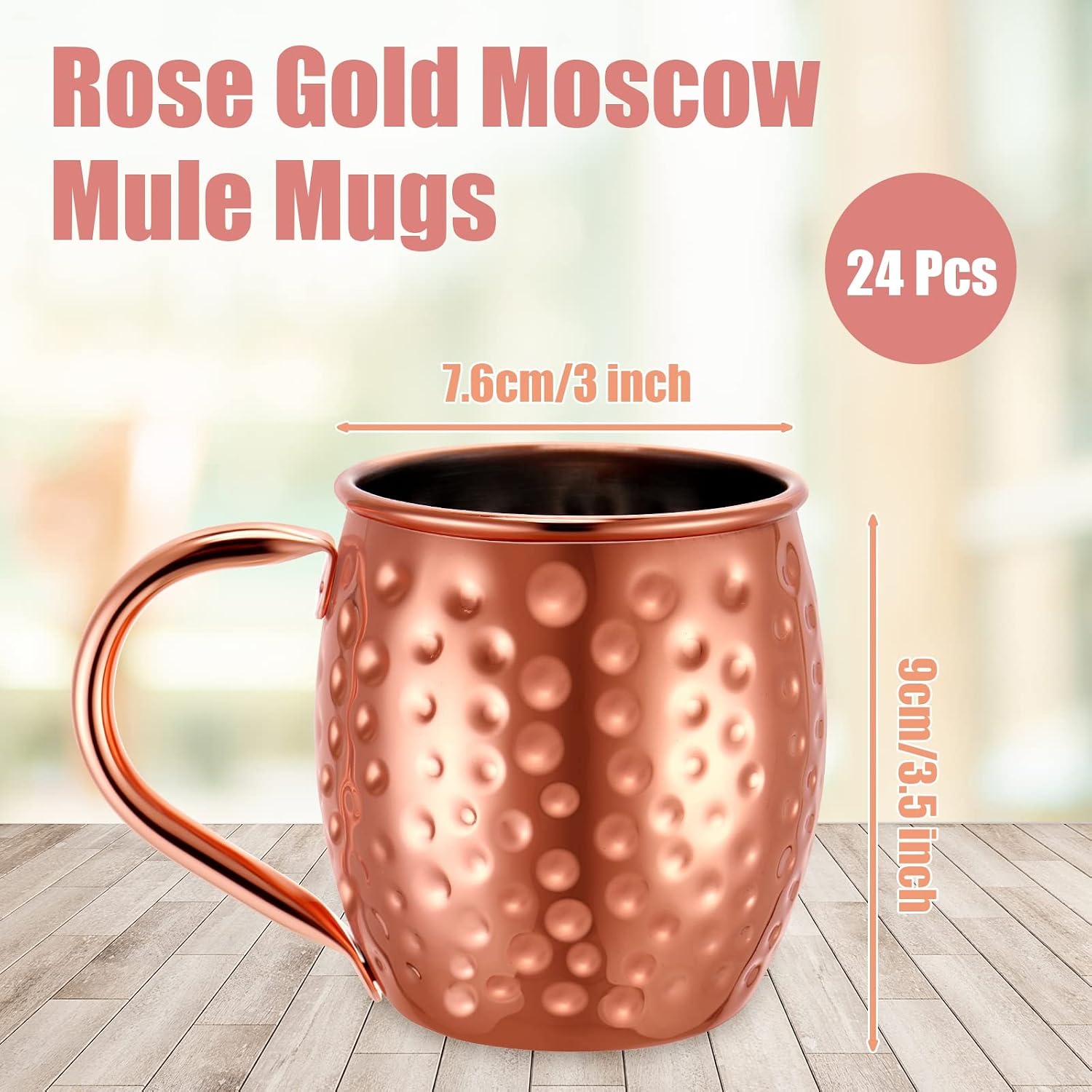 Didaey 24 Pcs Moscow Mule Mugs Set 12oz Rose Gold 304 Stainless Steel Moscow Mule Cups Bulk Hammered Copper Cups Tarnish Resistant Copper Plated Mug for Cold Drinks Beer Wine Bars Parties Gifts