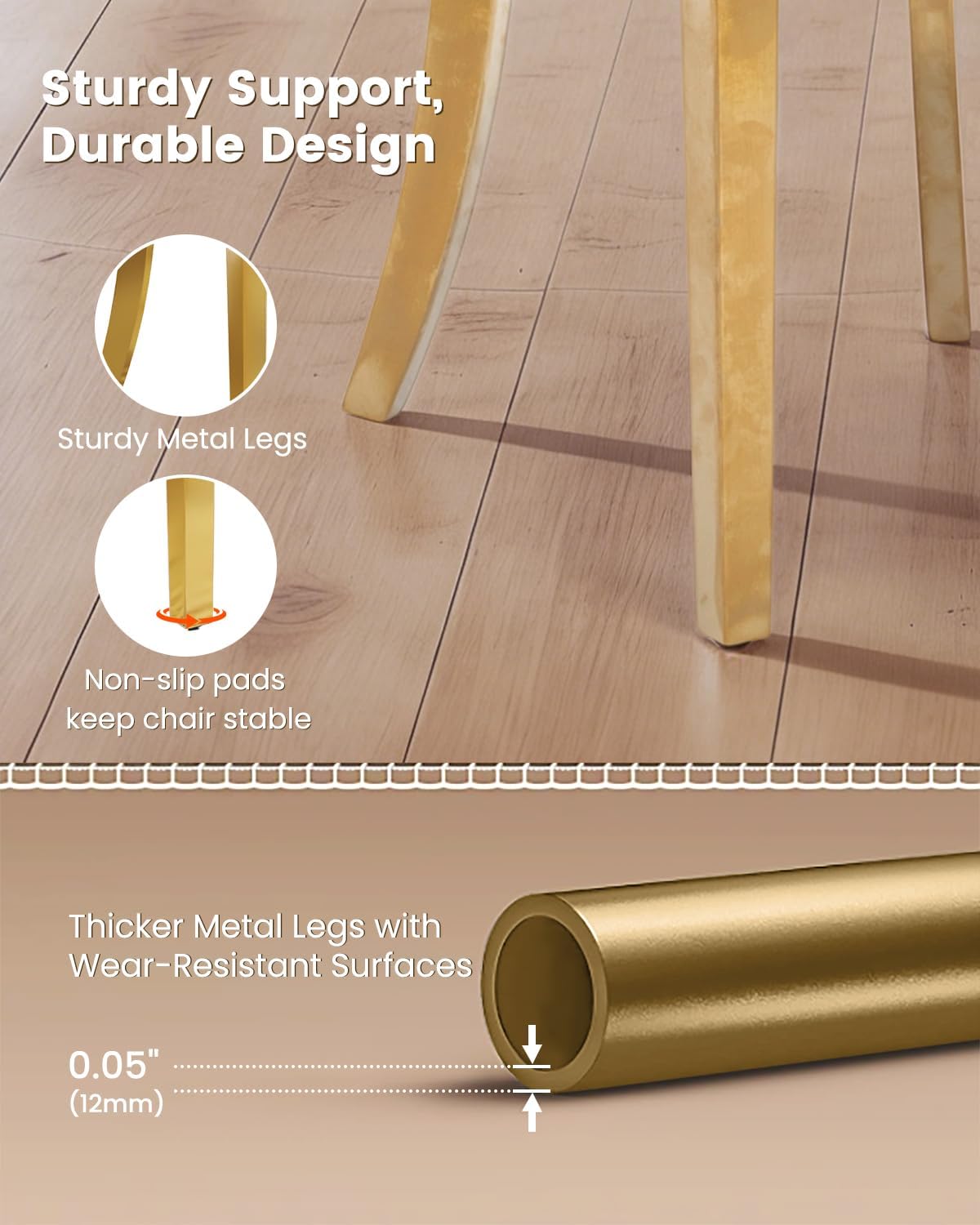 47.2' Round Glass Dining Table Set for 6, Modern 7 Piece Dining Room Table with 6 Velvet Accent Chairs, Tempered Glass Top with Golden Stainless Steel Legs, Round Kitchen Table Set for Home - Beige