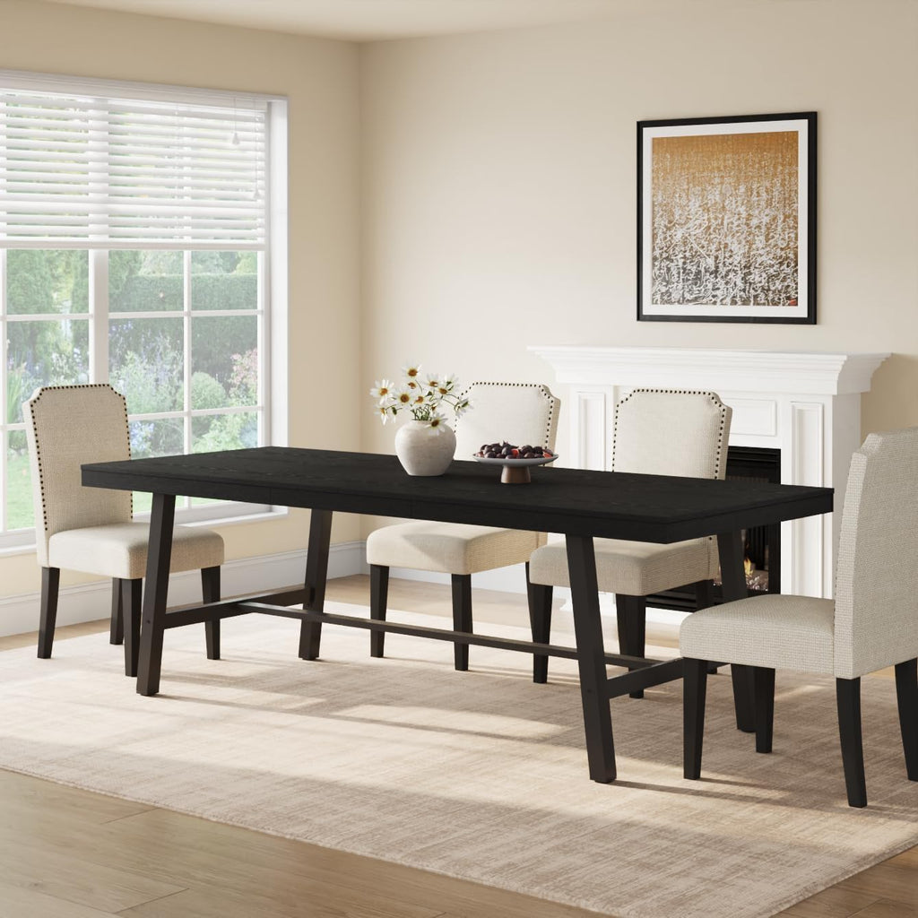 GarveeHome Industrial Dining Table for 8-10 People, 86.61' Long Large Kitchen Table with Sturdy Metal Frame, Rectangular Counter for Dinner, Kitchen, Dining Room (Black, 87' Non-extendable)