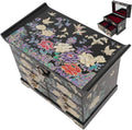 February Mountain Mother of Pearl Wooden Jewelry Organizer Box – Jewelry Storage Box for Women, Features Spacious Drawers, Ideal for Rings, Bracelets, Watches, Chains, Accessories (Colorful Flowers)