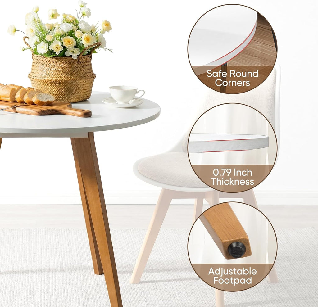 Small Dining Table for 2, Round Kitchen Table with Soild Wooden Legs Mid Century Modern Table for Dinning Room, Living Room (31.5' W x 31.5' D x 30.03' H)