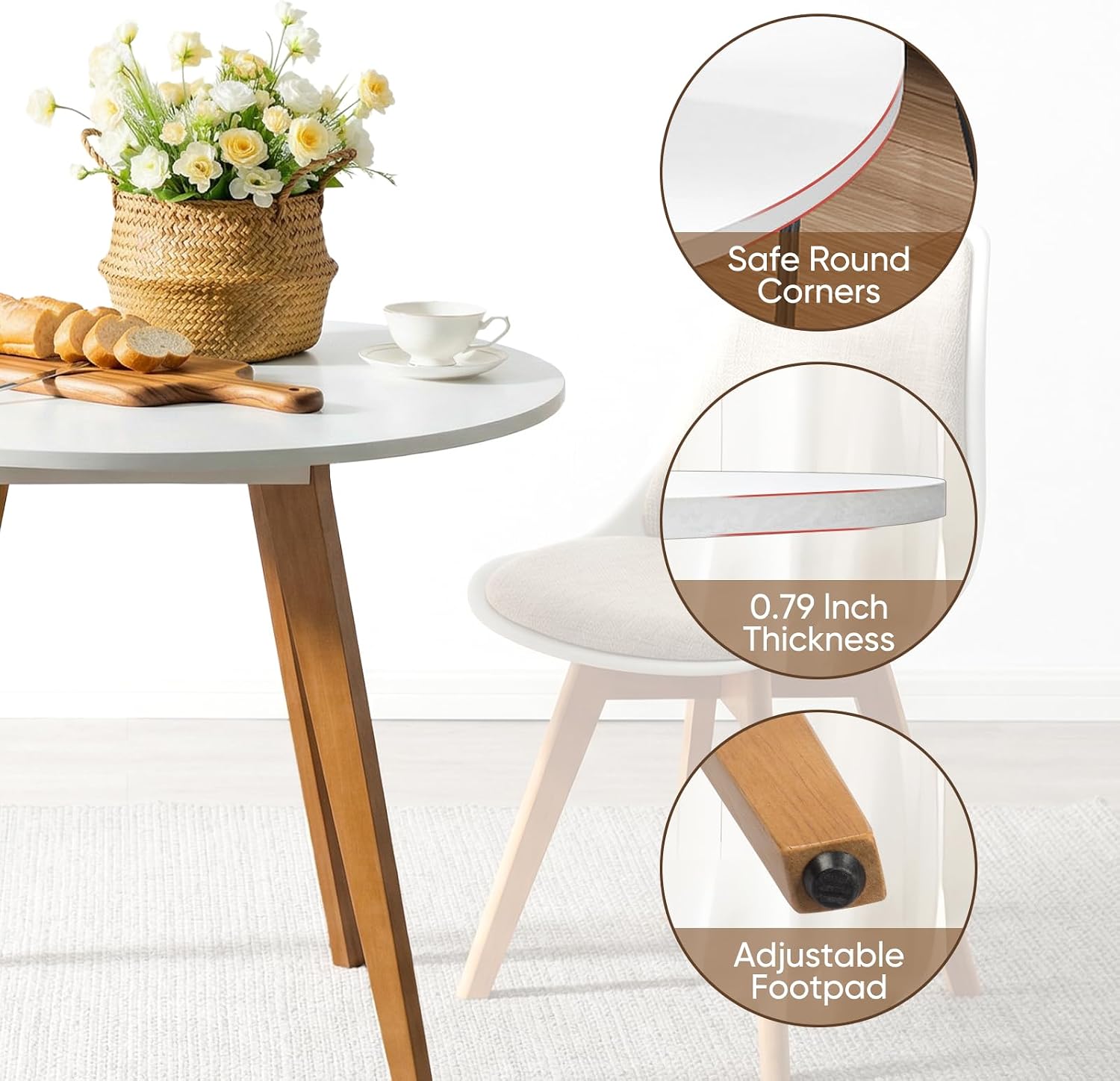 Small Dining Table for 2, Round Kitchen Table with Soild Wooden Legs Mid Century Modern Table for Dinning Room, Living Room (31.5' W x 31.5' D x 30.03' H)