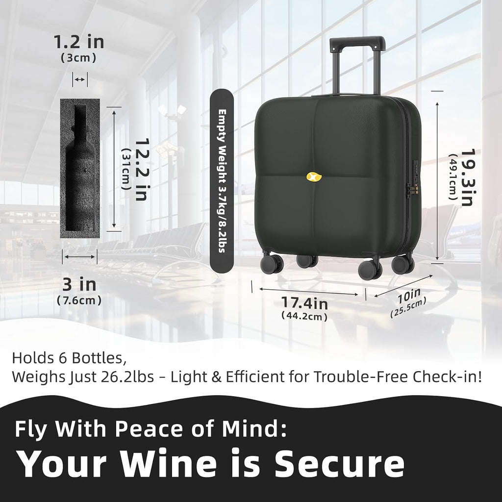 Wine Suitcase - 6 Bottle Travel Case with TSA Lock, Removable Inserts and Silent Spinner Wheels