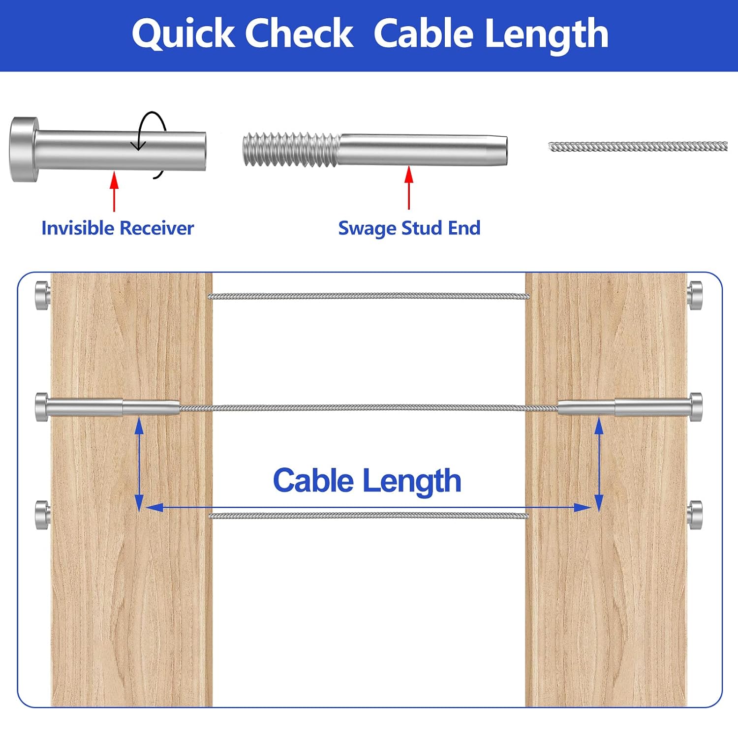 CKE 40 Pack Stainless Steel Invisible Receiver and Swage Stud End for 3/16 Inch Cable Railing, Deck Stair Threaded End Fitting for Wood & Metal Post